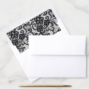 Black Lace On White Envelope Liner