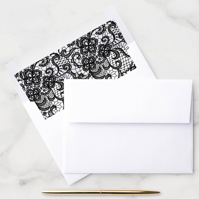 Black Lace On White Envelope Liner (Desk)