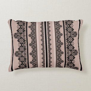 Black lace, openwork, brown background, beige, Bla Accent Pillow