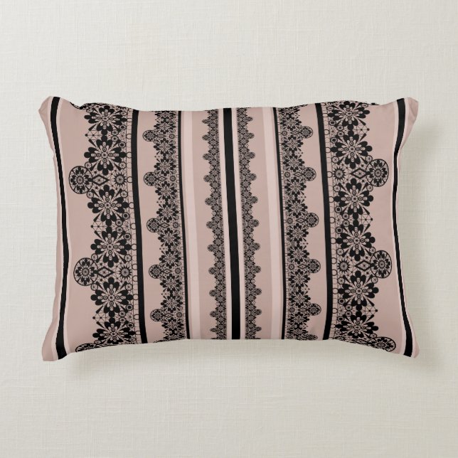 Black lace, openwork, brown background, beige, Bla Accent Pillow (Front)