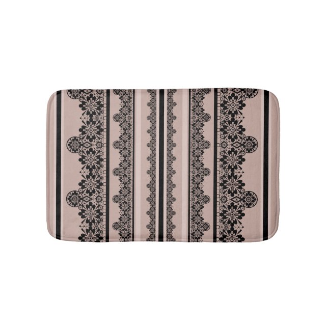 Black lace, openwork, brown background, beige, Bla Bath Mat (Front)