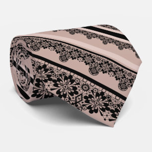 Black lace, openwork, brown background, beige, Bla Neck Tie