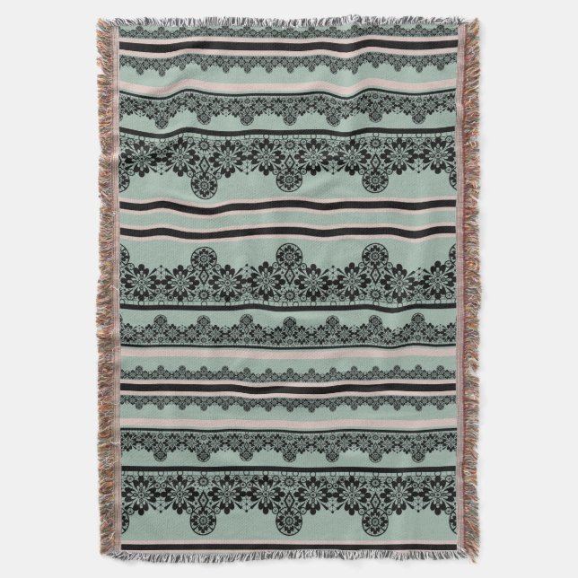 Black lace , openwork throw pillow throw blanket (Front Vertical)