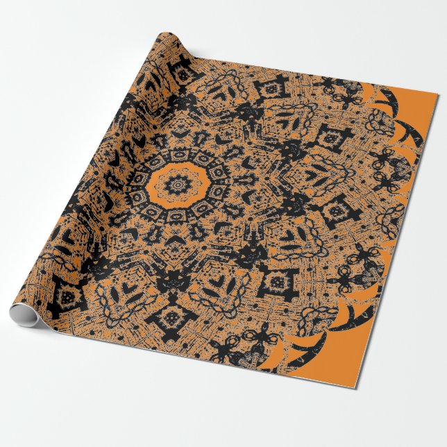 BLACK LACE ORANGE GIFT Wrapping Paper HALLOWEEN (Unrolled)