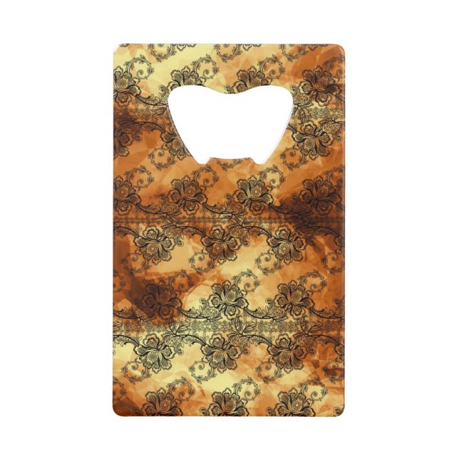 Black Lace Over Golden Highlights Credit Card Bottle Opener (Front)