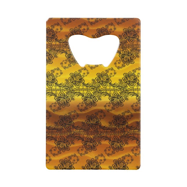 Black Lace Over Golden Waves Credit Card Bottle Opener (Front)