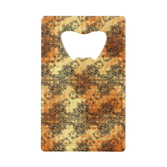 Black Lace over Shimmering Gold Credit Card Bottle Opener (Front)