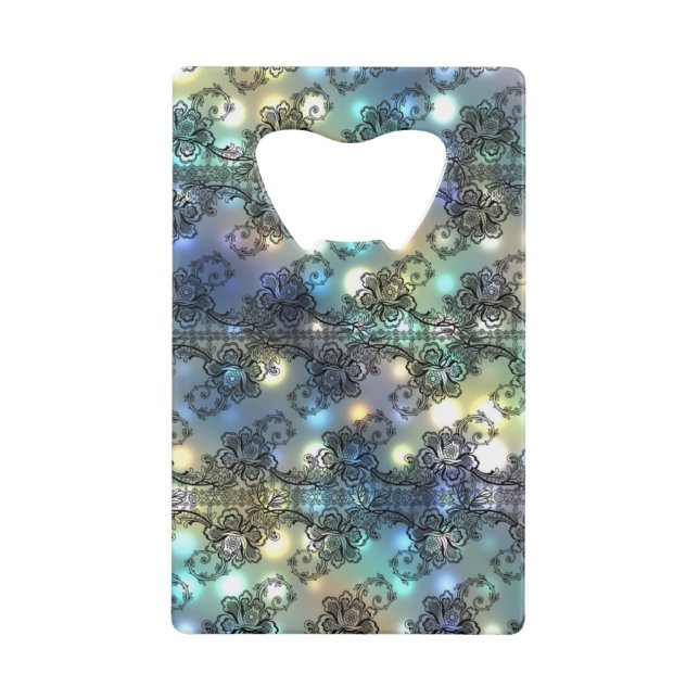 Black Lace Over Soft Pastel Highlights Credit Card Bottle Opener (Front)