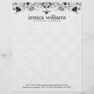 Black Lace Over White Damasks Background Letterhead