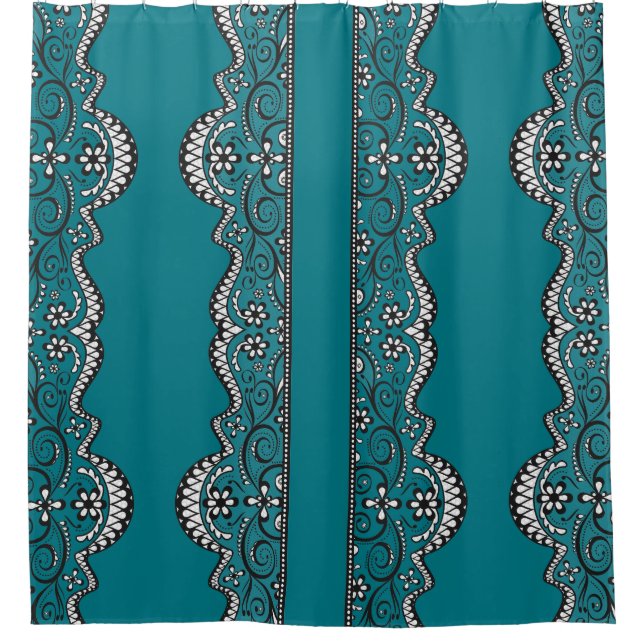 black lace panel teal elegant shower curtain (Front)