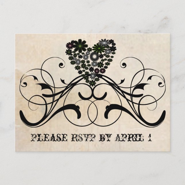 Black Lace Parchment RSVP Invitation Postcard (Front)