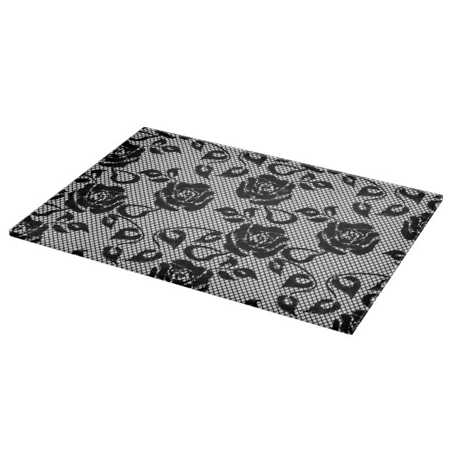 Black lace pattern on white background cutting board (Corner)