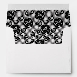 Black lace pattern on white background envelope