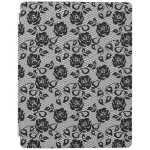 Black lace pattern on white background iPad smart cover