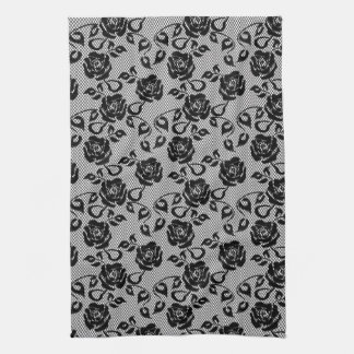 Black lace pattern on white background kitchen towel