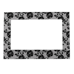 Black lace pattern on white background magnetic photo frame