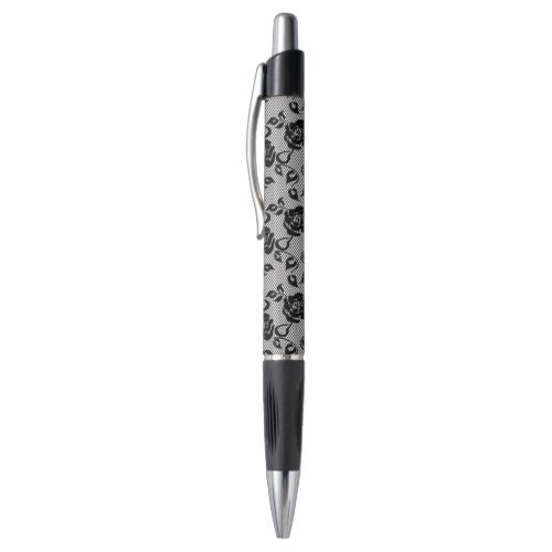 Black lace pattern on white background pen