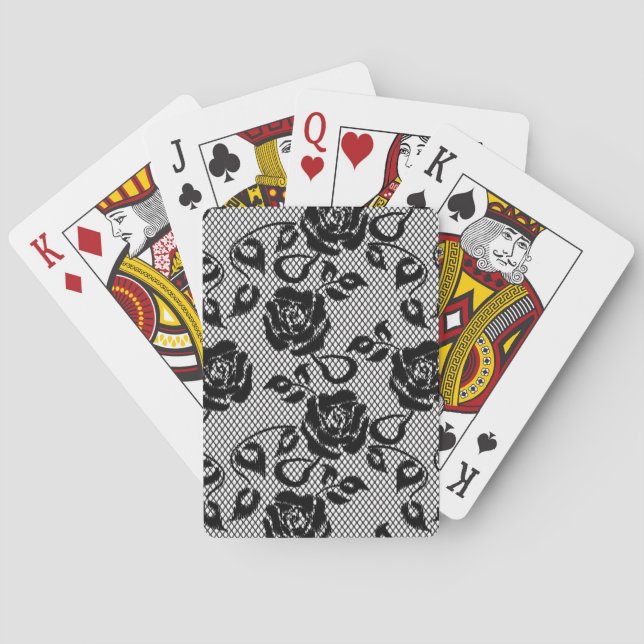 Black lace pattern on white background poker cards (Back)