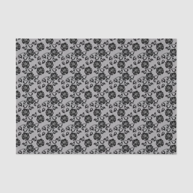 Black lace pattern on white background tissue paper (Front)