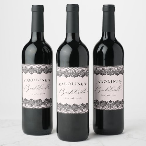 Black Lace Pink Bachelorette Wine Bottle Label