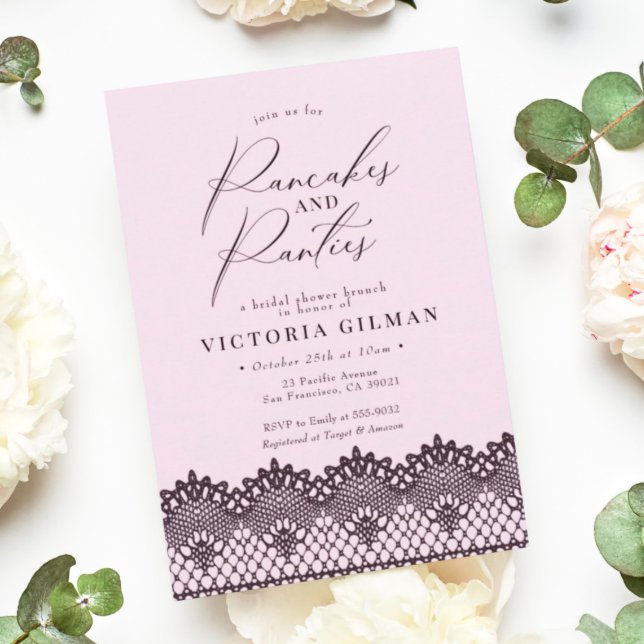 Black Lace Pink Pancakes & Panties Bridal Shower Invitation