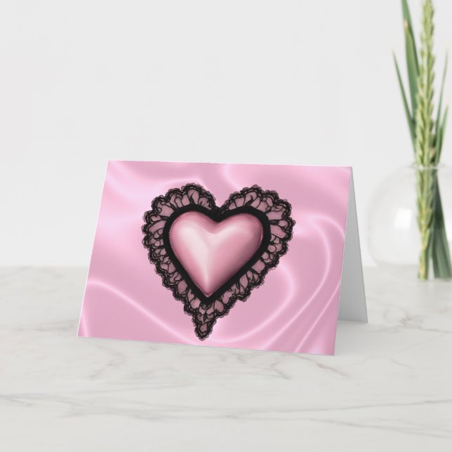 Black Lace Pink Valentine's Day Heart Card (Front)