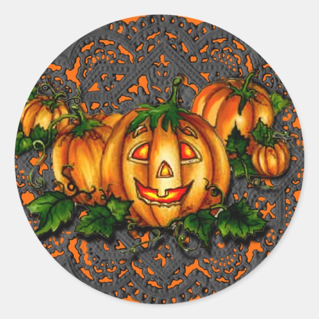 BLACK LACE, PUMPKIN PATCH by SHARON SHARPE Classic Round Sticker (Front)