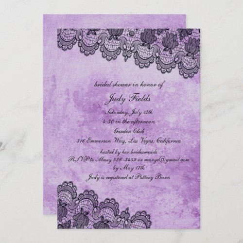 Black Lace Purple Gothic Wedding Bridal Shower Invitation