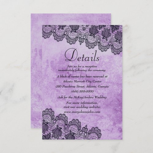 Black Lace Purple Gothic Wedding Details Card