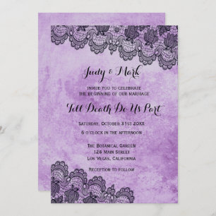 Black Lace Purple Gothic Wedding Invitation