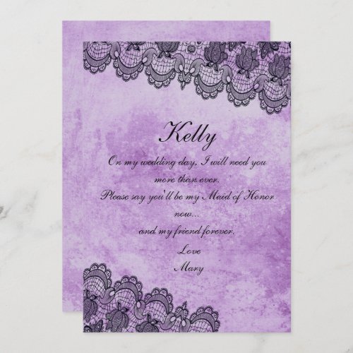 Black Lace Purple Gothic Wedding Maid Of Honor Invitation