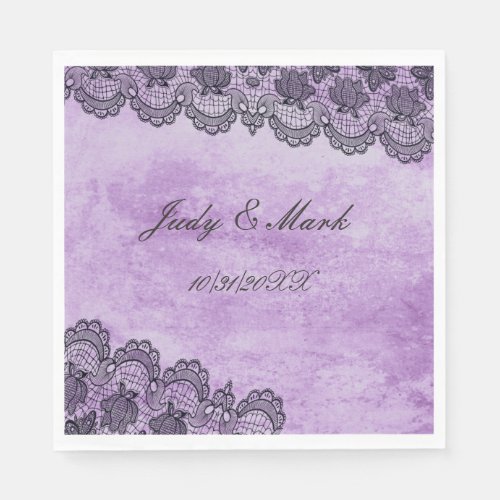 Black Lace Purple Gothic Wedding Paper Napkins