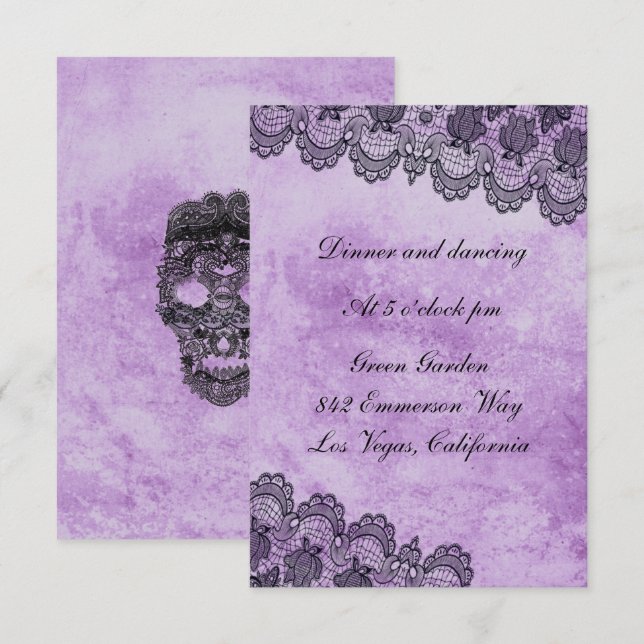 Black Lace Purple Gothic Wedding Reception Enclosure Card (Front/Back)