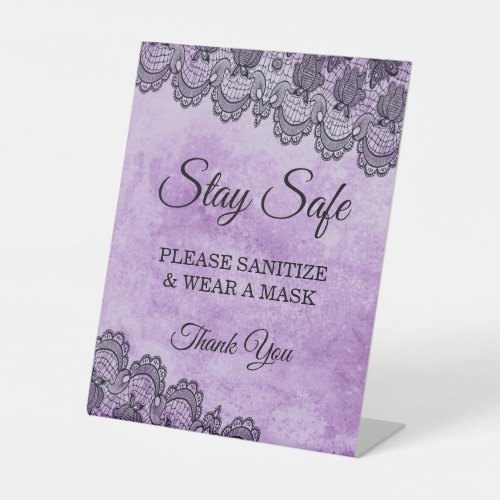 Black Lace Purple Gothic Wedding Safety Pedestal Sign