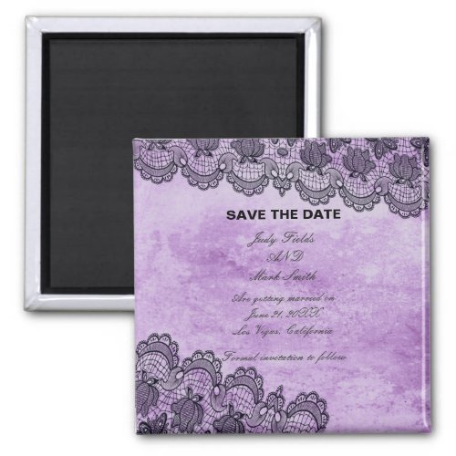 Black Lace Purple Gothic Wedding Save The Date Magnet