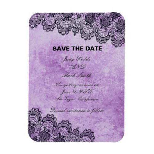 Black Lace Purple Gothic Wedding Save The Date Magnet