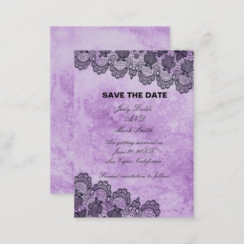 Black Lace Purple Gothic Wedding Save The Date Note Card