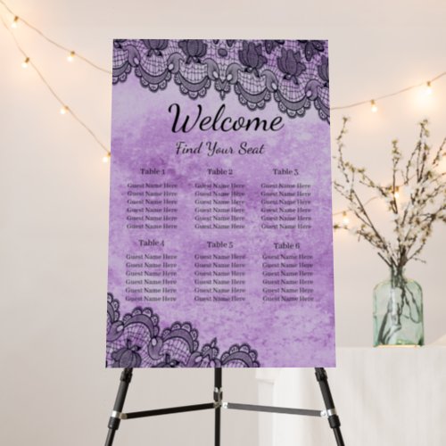 Black Lace Purple Gothic Wedding Seating Chart Foam Board