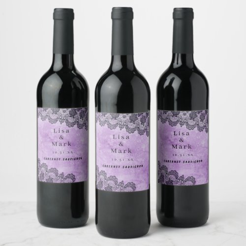 Black Lace Purple Gothic Wedding Wine Labels