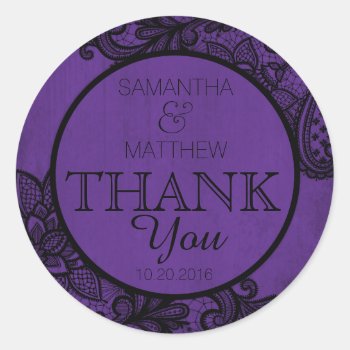 Black Lace Purple Modern Goth Thank You Label by NouDesigns at Zazzle