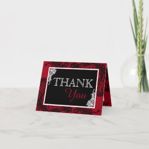 Black Lace Red Modern Goth Thank You Card