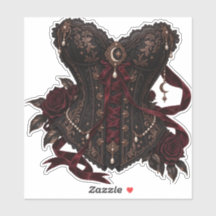 Black Lace Rose Corset Vinyl Die Cut Sticker