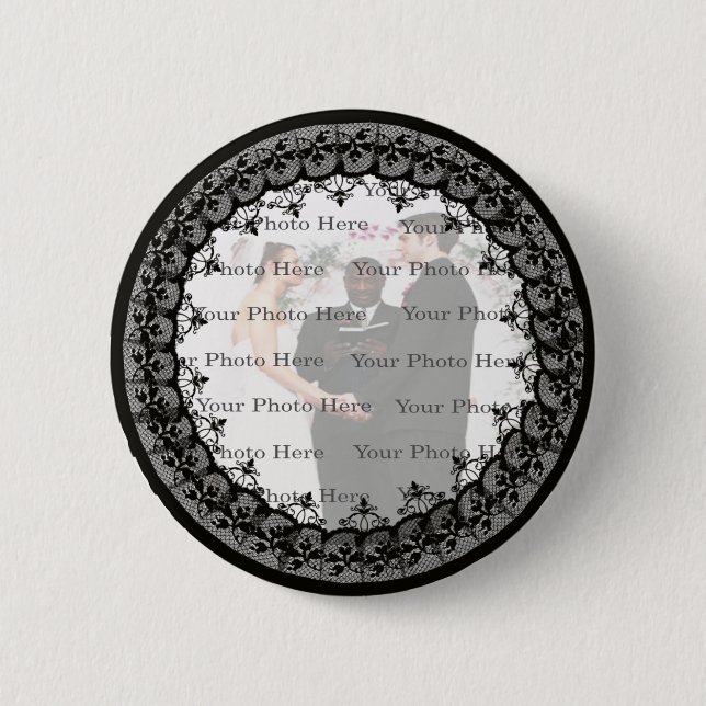 Black Lace Round Photo Button (Front)