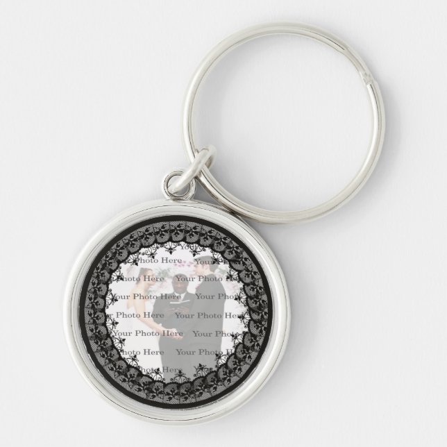 Black Lace Round Silver Keychain (Front)