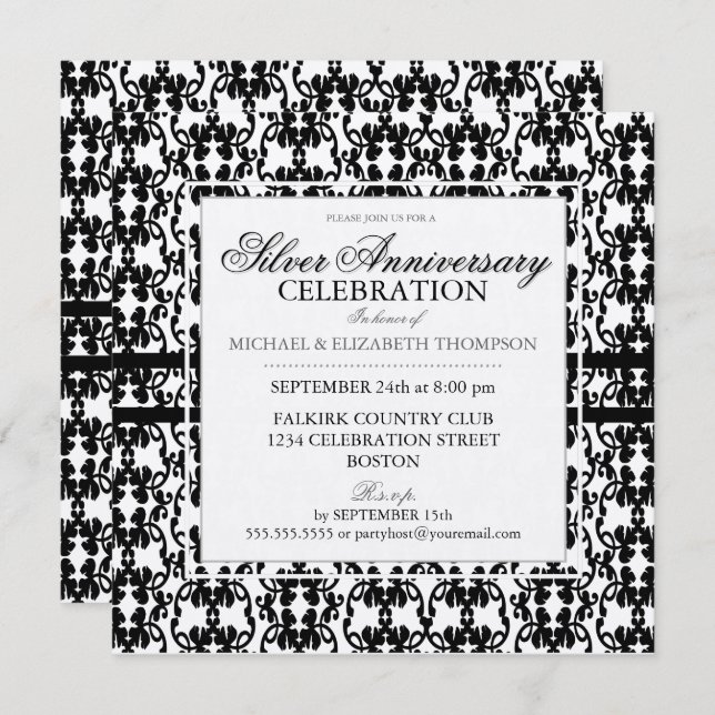 Black Lace Silver Anniversary Party Invitations (Front/Back)