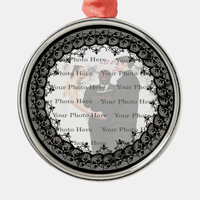 Black Lace Silver Round Ornament (Front)