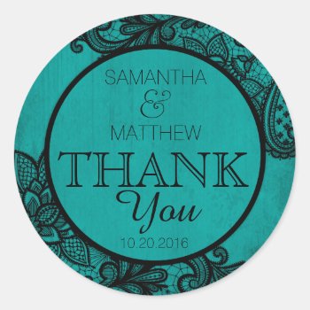 Black Lace Teal Modern Goth Thank You Label by NouDesigns at Zazzle