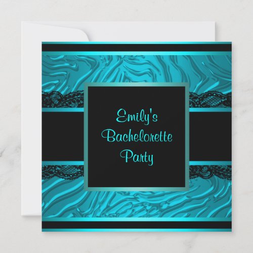 Black Lace Teal Zebra Bachelorette Party Personalized Invitations