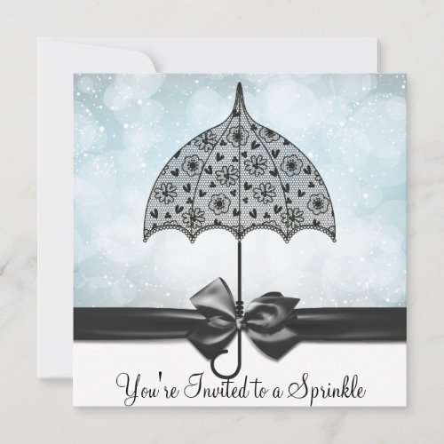 Black Lace Umbrella Blue Baby Sprinkle Baby Shower Personalized Announcements