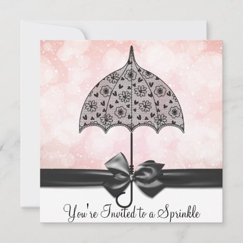 Black Lace Umbrella Pink Baby Sprinkle Baby Shower Invitation